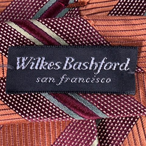 ERMENEGILDO ZEGNA Brown Copper Diagonal Stripe Silk Cotton Tie