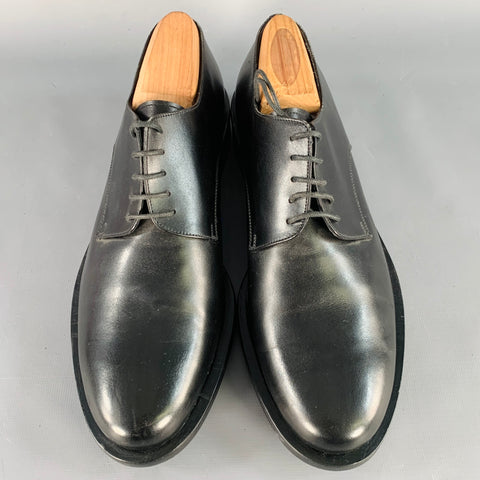GIORGIO ARMANI Size 7 Black Leather Derby Lace-Up Shoes