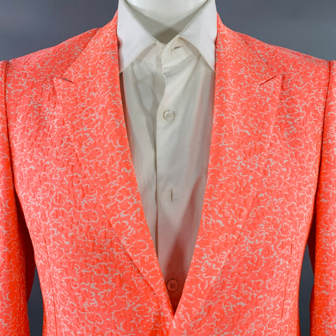 JIL SANDER Size 42 Pink White Textured Abstract Floral Cotton Blend Peak Lapel Sport Coat