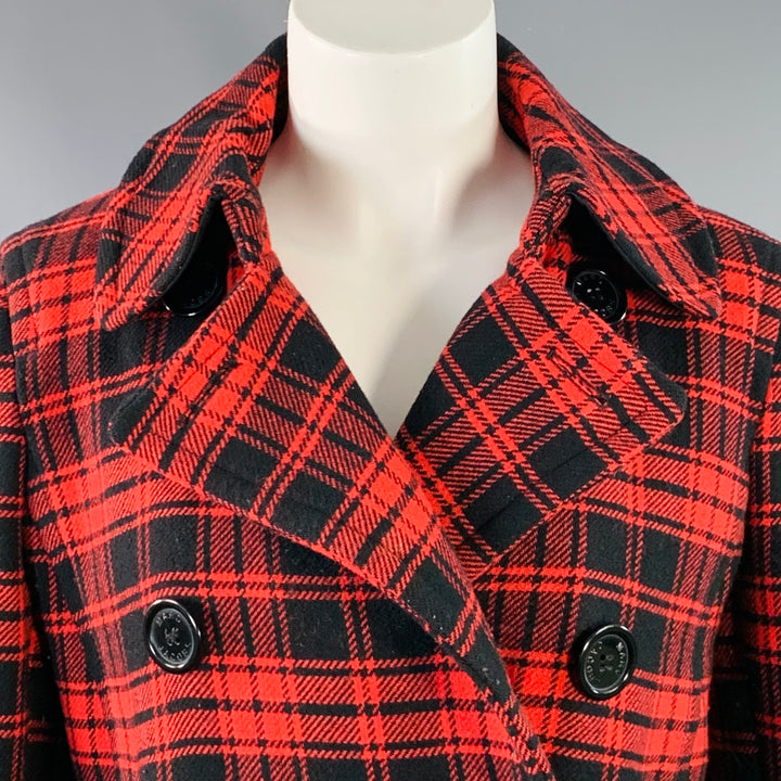 MARC by MARC JACOBS Size M Red Black Wool Blend Plaid Double Breasted Coat