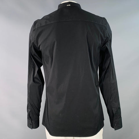 HIGH Size L Black Cotton Blend One Pocket Long Sleeve Shirt