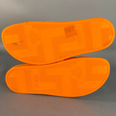 VERSACE Size 9.5 Orange Medusa Acetate Slip On Slide Sandals