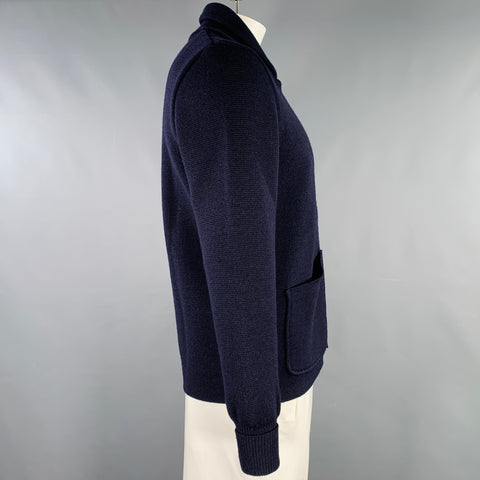 ARPENTEUR Size L Navy Knit Wool Shawl Jacket