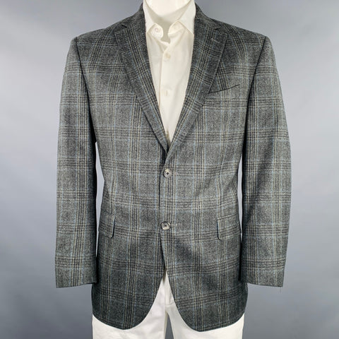 JACK VICTOR Size 42 Grey Charcoal Plaid Wool Sport Coat