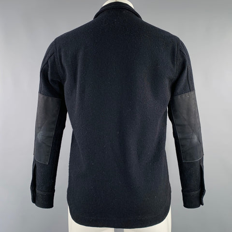 RGT Size S Navy Mixed Fabrics Elbow Patches Worker Long Sleeve Shirt