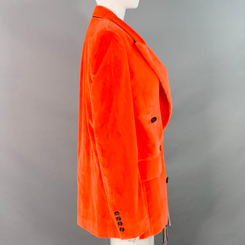 MSGM Size S Orange Cotton Velvet Double Breasted Peak Lapel Jacket Blazer