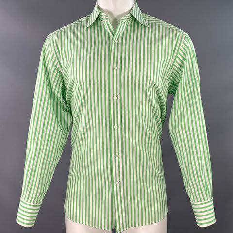 GARRICK ANDERSON Size S Green White Stripe Cotton French Cuff Long Sleeve Shirt