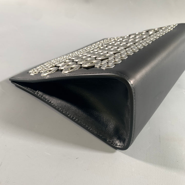 ALAIA Black Silver Grommets Leather Clutch Handbag