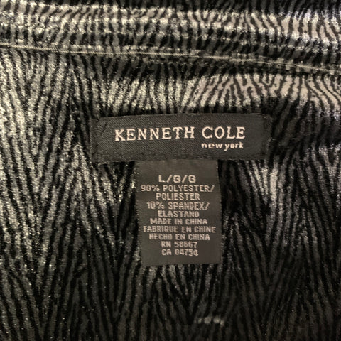 KENNETH COLE Size L Grey Black Zebra Polyester Blend Long Sleeve Shirt
