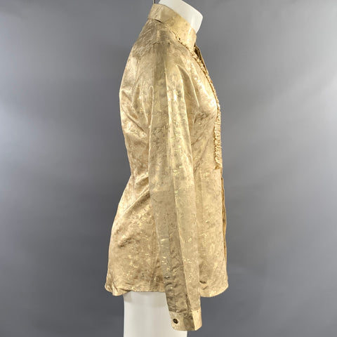 BURBERRY PRORSUM SS2008 Size S Gold Jacquard Silk & Polyamide Ruffle Long Sleeve Shirt