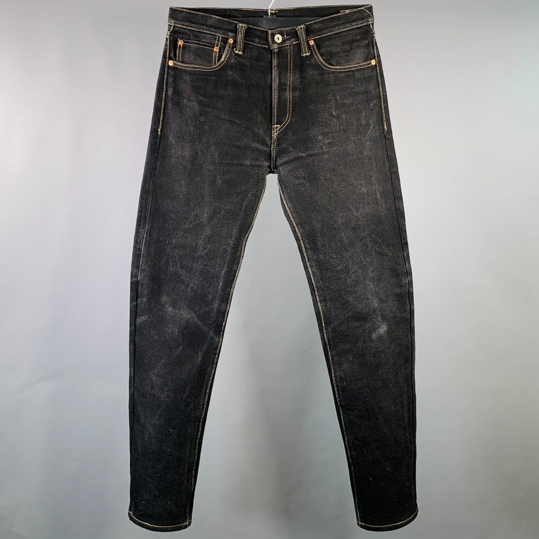 IRON HEART Size 34  Black Contrast Stitch 21oz Cotton Denim Twill Straight Jeans