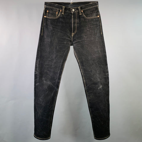 IRON HEART Size 34  Black Contrast Stitch 21oz Cotton Denim Twill Straight Jeans