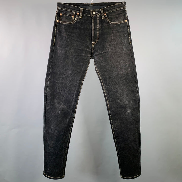 IRON HEART Size 34  Black Contrast Stitch 21oz Cotton Denim Twill Straight Jeans