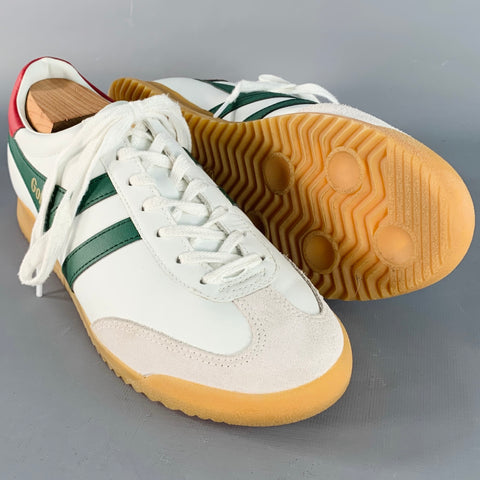 GOLA Size 10 Torpedo White Green Red Leather Suede Low Top Sneakers