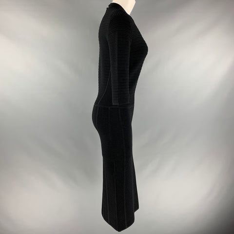 EMPORIO ARMANI Size 6 Black Ribbed 3/4 Sleeves Mid-Calf Dress