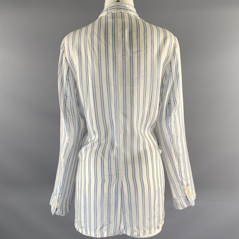 DRIES VAN NOTEN Size S White Light Blue Silk Stripe Peak Lapel Blazer