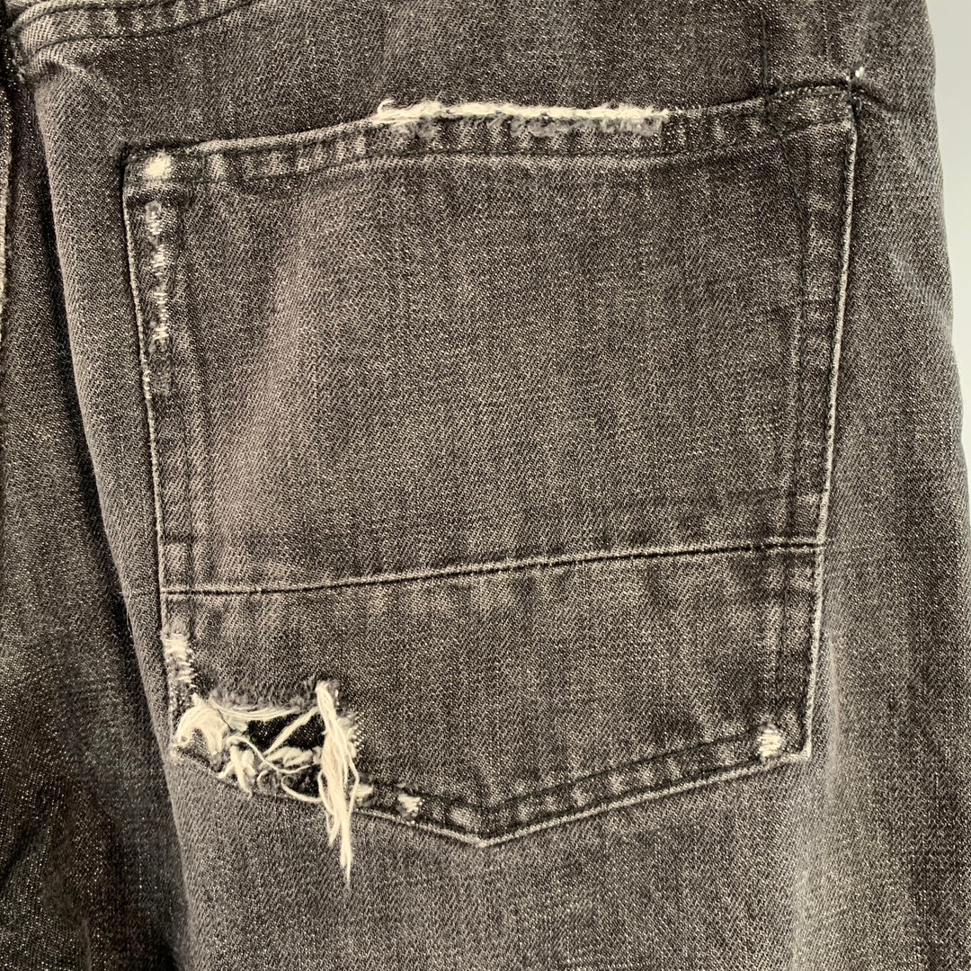 GOLDEN GOOSE Size 34 Black Washed Selvedge Denim Tapered Distressed Jeans