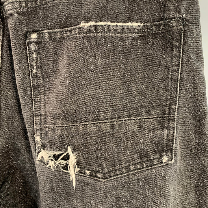 GOLDEN GOOSE Size 34 Black Washed Selvedge Denim Tapered Distressed Jeans