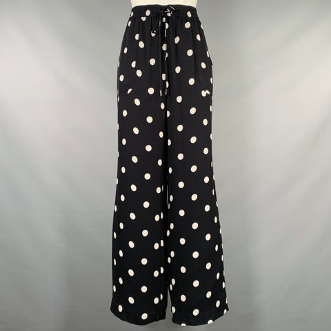 ELIE TAHARI Size M Black White Viscose Polka Dot Elastic Waistband Casual Pants