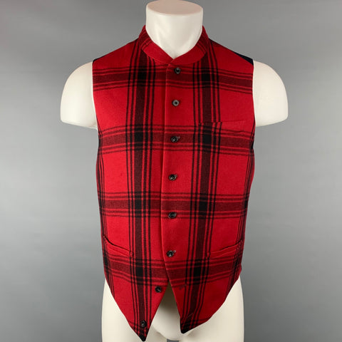PAUL SMITH Size XL Red & Black Plaid Wool Buttoned Vest