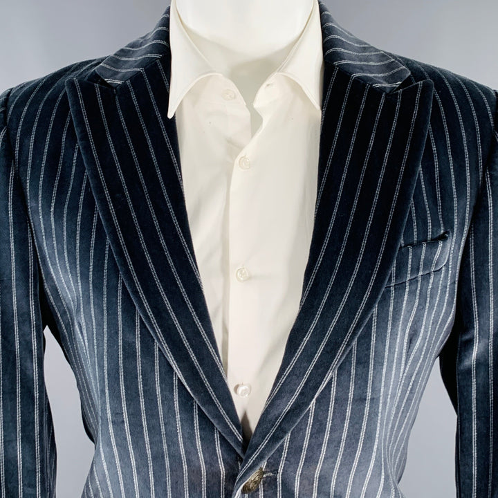 D&G by DOLCE & GABBANA Size 40 Navy Grey Stripe Velvet Sport Coat