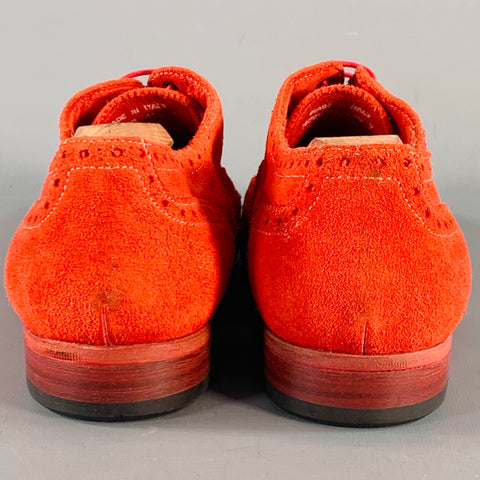 PS by PAUL SMITH Size 8 Red Orange Perforated Suede Wingtip Lace-Up Shoes