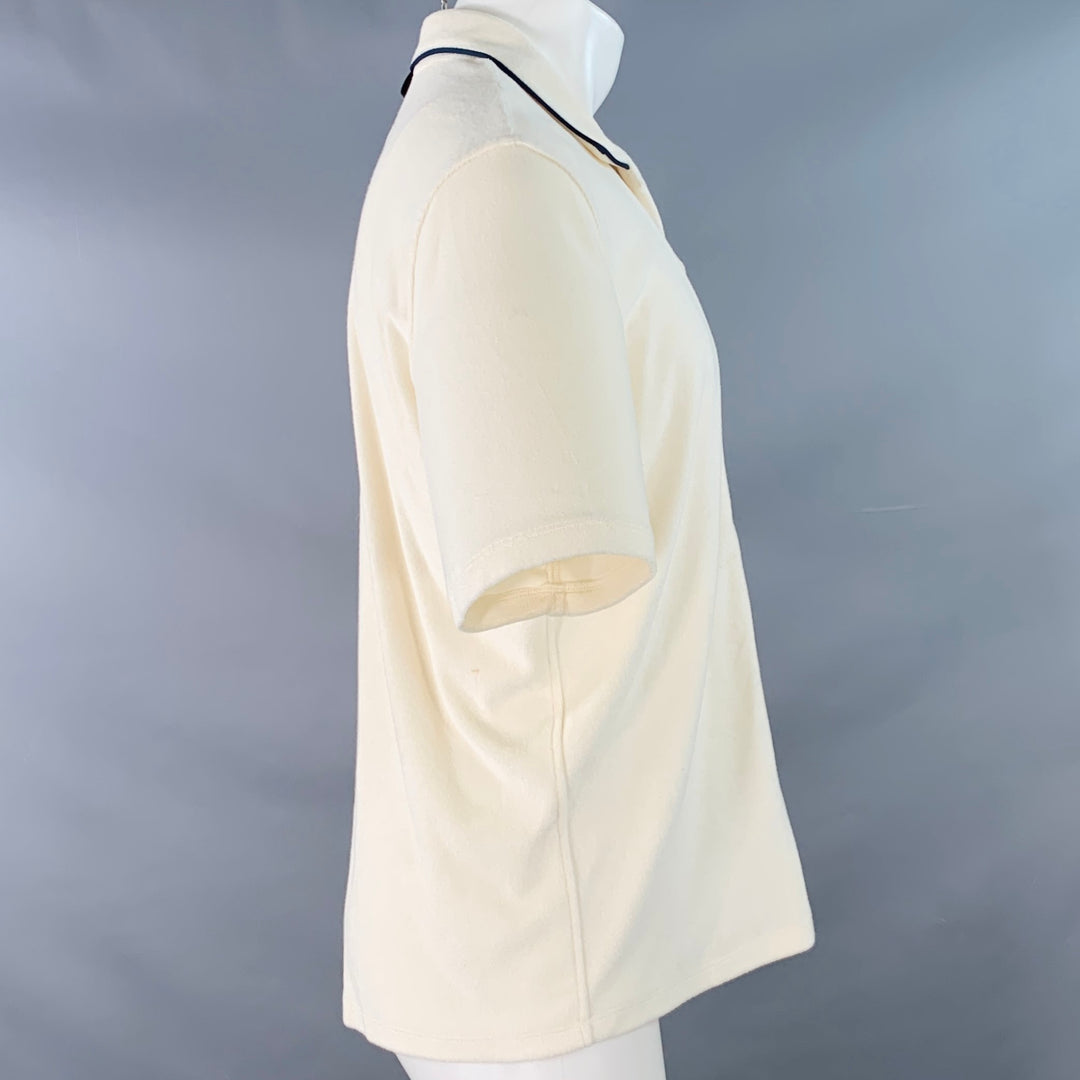 RAG & BONE Size M Beige Navy Contrast Stitch Cotton Blend Terry Short Sleeve Shirt