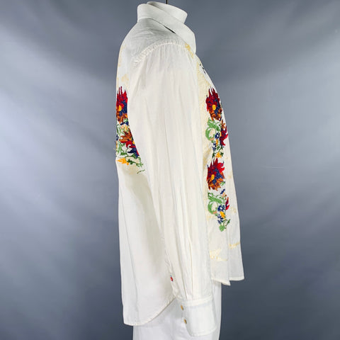 ROBERT GRAHAM Size XL Cream Multi Color Embroidery Cotton Long Sleeve Shirt