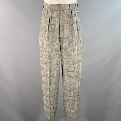 GIANNI VERSACE Vintage Size 36 Black White Glenplaid Linen Cotton Oversized Pleated Suit