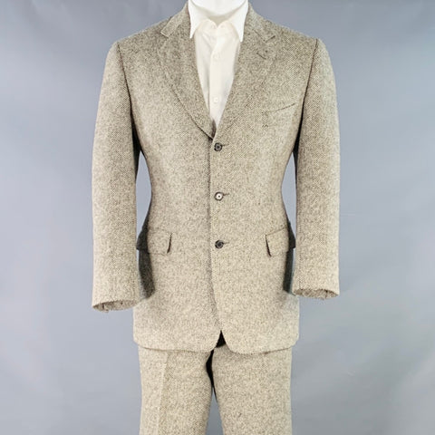 RALPH LAUREN Size 38 Regular Black Beige Tweed Wool Notch Lapel Suit