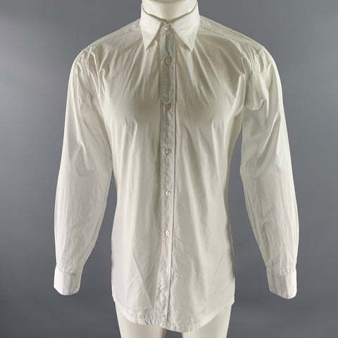 CHARVET Size M White Solid Cotton Pointed Collar Long Sleeve Shirt