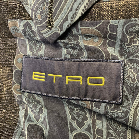 ETRO Chest Size 42 Navy Grey Jacquard Wool & Cotton Notch Lapel Sport Coat