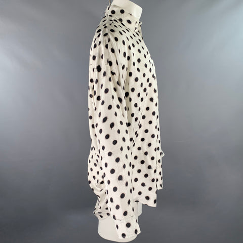 BALENCIAGA Size S White Black Polka Dot Viscose Silk Long Sleeve Shirt
