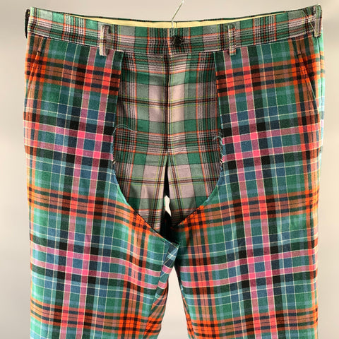 COMME des GARCONS Size 36 Green Red Pink Plaid Wool Chap Panel Dress Pants