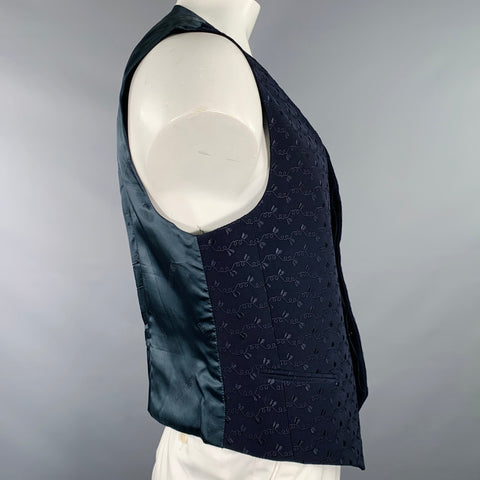 Gilet en laine et acétate brodé CARLO PIGNATELLI, taille 44, couleur marine