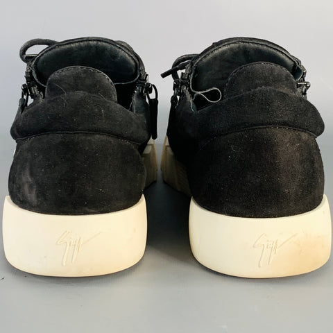 GIUSEPPE ZANOTTI Size 12 Black Suede Double Zipper Sneakers