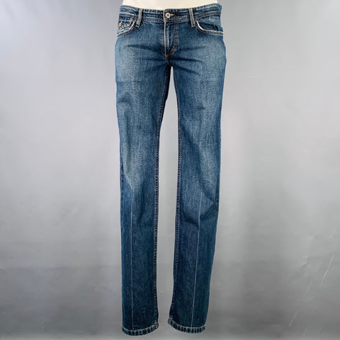D&G par DOLCE & GABBANA Taille 35 Jean Skinny Taille Basse en Coton Bleu Surpiqûres Contrastantes