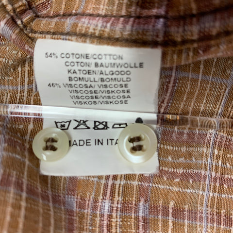 BEVILACQUA Size XL Brown Purple Checkered Cotton Blend Long Sleeve Shirt