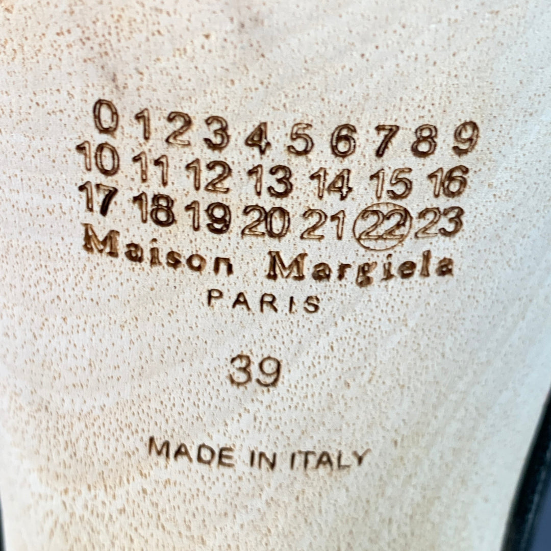 MAISON MARGIELA Size 9 Black Natural Leather Wood Platform Tabi Sandals