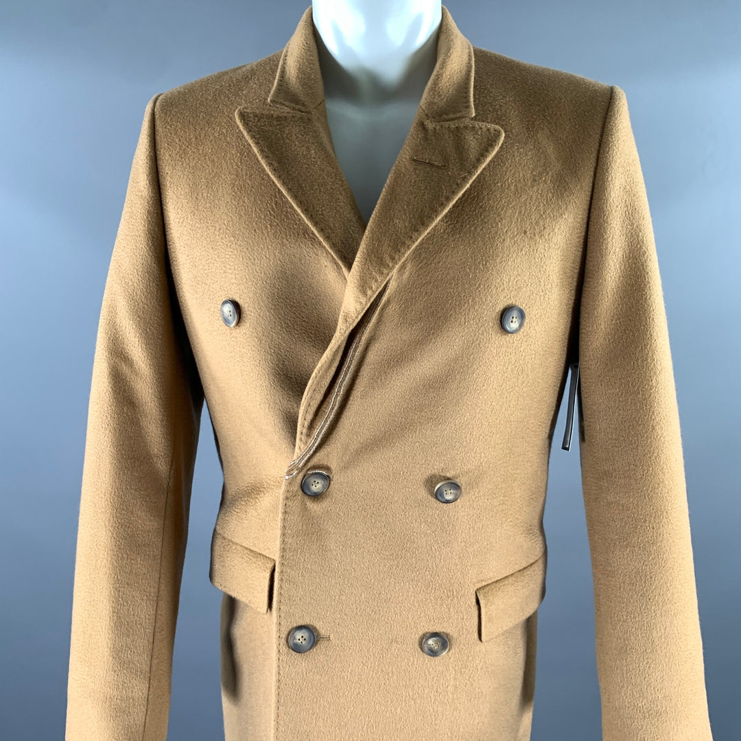 H & M Size 38 Camel Grey Wool Inverted Lapel Overcoat
