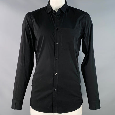 HIGH Size L Black Cotton Blend One Pocket Long Sleeve Shirt