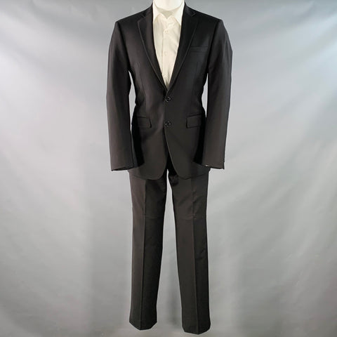 CALVIN KLEIN Size 38 Black Wool Blend Single Breasted Notch Lapel Suit