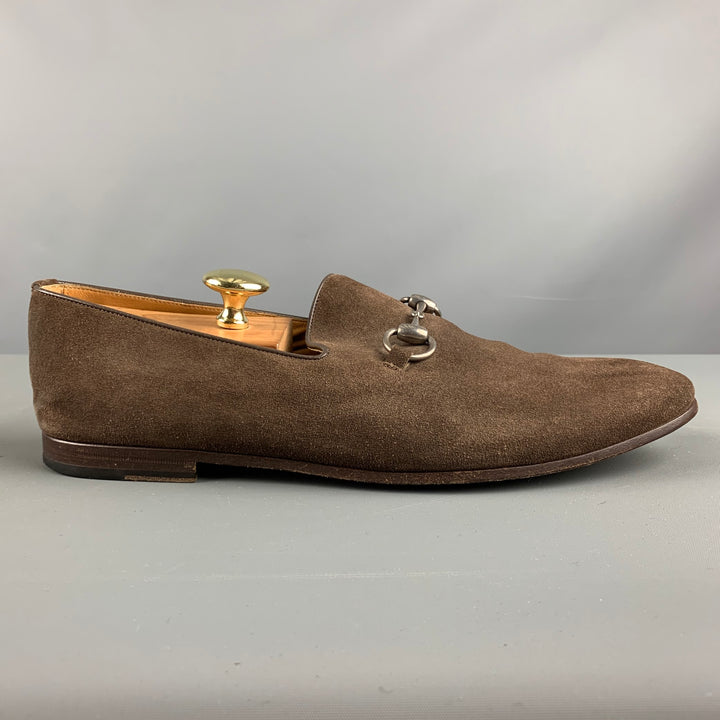 GUCCI Size 9.5 Brown Textured Leather Slip On Loafers