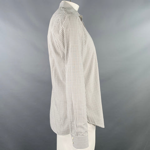 JOHN VARVATOS Size L Grey White Checkered Cotton Long Sleeve Shirt