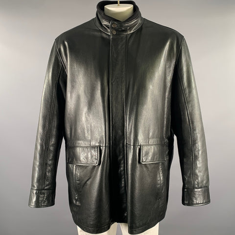 SAKS FIFTH AVENUE Size XXL Black Leather Mock Neck Zip Jacket