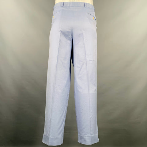 BAMFORD & SONS Size 38 Blue White Nailhead Cotton Flat Front Casual Pants
