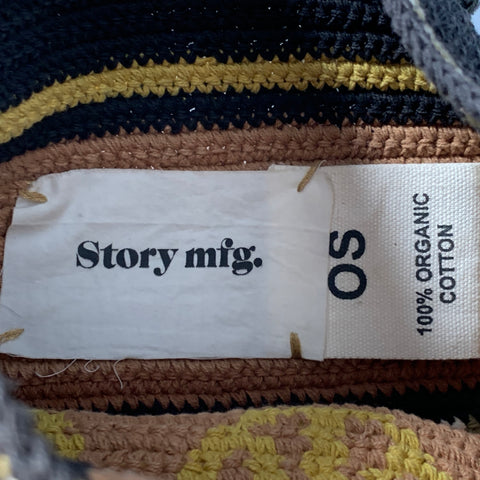 STORY MFG. Black Beige Crochet Cotton Logo Mixed Patterns Crossbody Bag