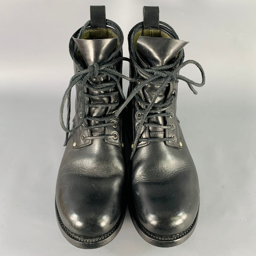 RICK OWENS Size 9.5 Black Leather Lace-Up Cop Boots