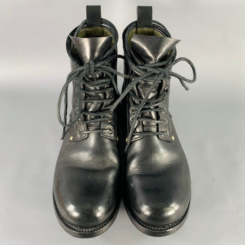 RICK OWENS Size 9.5 Black Leather Lace-Up Cop Boots