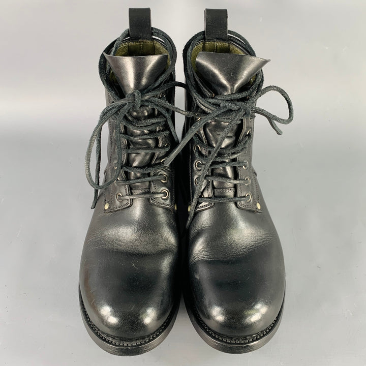 RICK OWENS Size 9.5 Black Leather Lace-Up Cop Boots